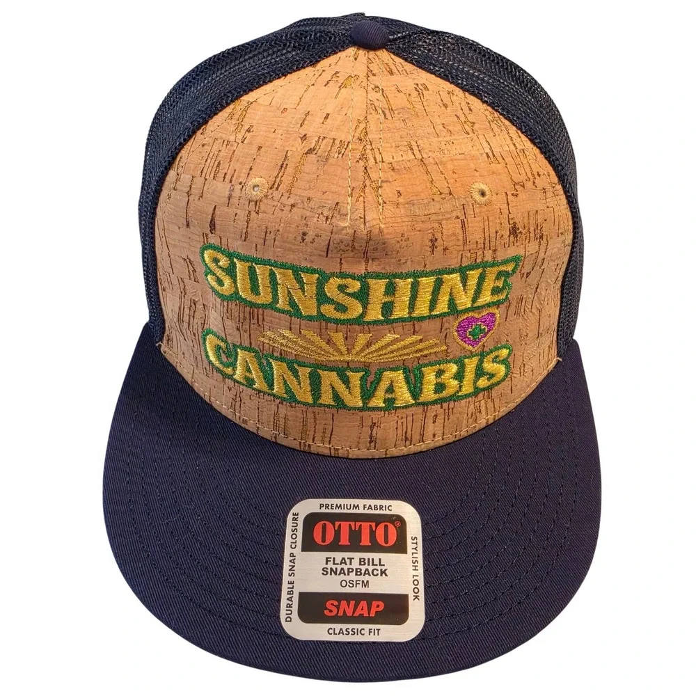 Otto Sunshine Cannabis Cork Front Navy Mesh Flat Bill Snapback Hat 154-1174‎